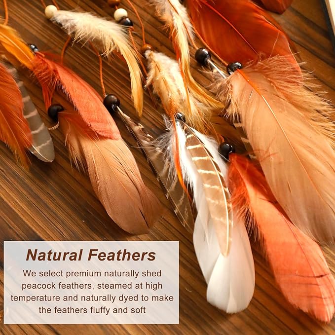 Dream Catcher Native American Boho Dreamcatcher Rattan Wood Wall Decor, Handmade Natural Dream Catchers with Healing Crystal Stone Feathers Ornament Indian Decor for Bedroom Living Room