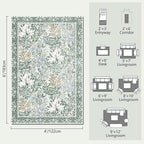 Botanical Floral Area Rug 4x6 Light Green Cream Vintage Garden Design, Perfect for Living Room, Bedroom, Kids Room, Nursery - Stain & Water Resistant Non-Slip, Pet & Child Friendly Area Rugs