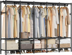 SONGMICS Wardrobe Closet, 83.5 Inch Large Capacity Portable Closet, Clothing Rack, 25 mm Dia,Thick Steel Tubes, Clothes Organizer with Fabric Cover, 5 Hanging Rails, 10 Shelves, Ink Black URDR095B01