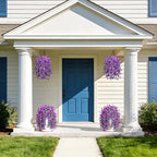 INQCMY Artificial Hanging Flowers Decoration, 4pcs Fake Floral Basket Plants for Outdoor Porch, Faux Shrubs Home Spring Decor UV Resistant Potted Violets for Outside Garden No Fade