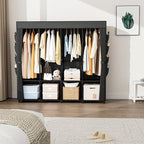 Portable Closet for Hanging Clothes, 67 Inch Wide Portable Wardrobe Closet with Cover, 4 Hanging Rod, Storage Shelves and Side Pockets, Large Free Standing Closet for Bedroom, Black