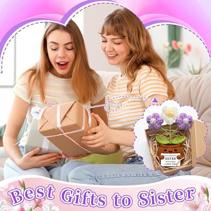 Wavwavw Sister Gifts Handmade Crochet Doll with Card Crochet Present for Sisters Sis Big Little Sister Birthday Wedding Home Decor(I Love You)