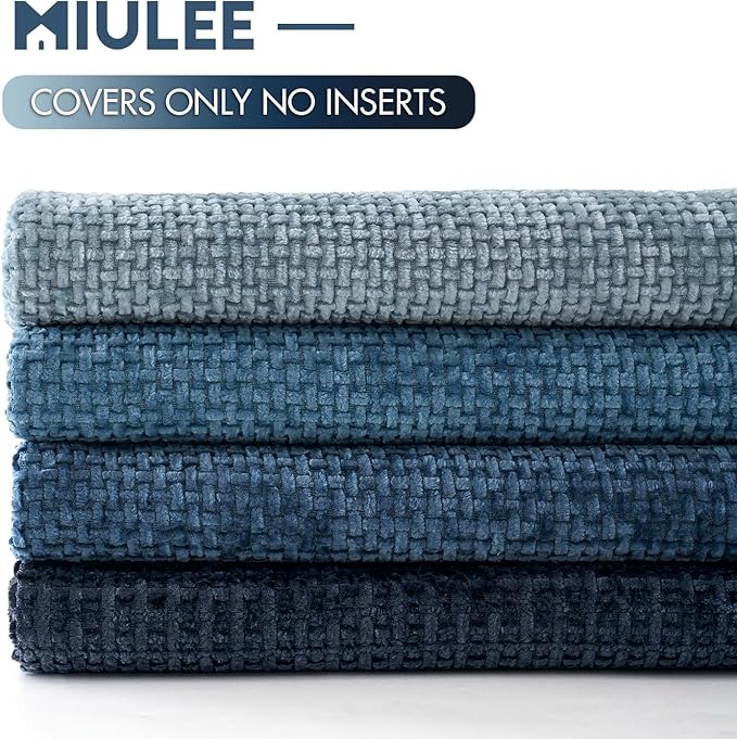 MIULEE Pack of 4 Couch Throw Pillow Covers 22x22 Inch Neutral Blue Soft Decorative Chenille Pillow Covers Farmhouse Accent Cushion Covers for Boho Western Spring Coastal Decor Sofa Bed Living Room