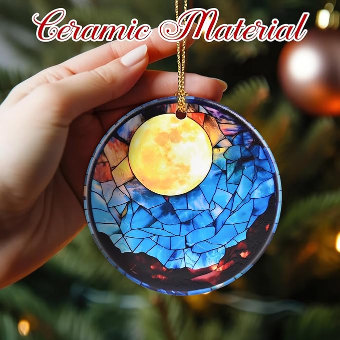 Christmas Ornaments, 2.8 Inch Ceramic Hanging Ornament, Christmas Tree Ornaments, Xmas Decorations, Holiday Decorations, Holiday Party Gifts, and Xmas Gift Ideas - Full Moon