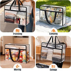 Clear Under Bed Storage Containers - 8 Pack Large Capacity Clothes Storage Bags with Lid & Sturdy Handles, Foldable Moving Bags, Clothing Organizer Totes for Bedding, Comforter, Sheet（90 L）