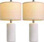 PoKat 20.75" Stone-Like Farmhouse Ceramic Table Lamps Set of 2 for Bedroom, White Bedside Lamps for Night Stands, Matte-Textured Decor Nightstand Table Lamps for Living Room End Table White