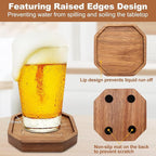 Cute Rustic Farmhouse Wooden Cup Coaster Set of 6 Cool Bar Drink Coasters with Holder Acacia Wood Coasters for Coffee Table Desk Decorative Outdoor Modern Coaster Home Decor Beverage Accessories Gift