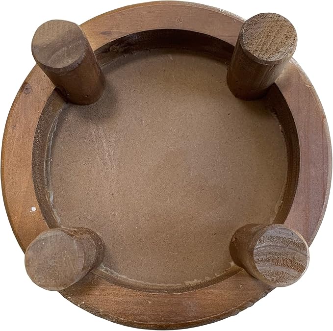 Farmhouse Beaded Wood Pedestal Tray Decor, 7.6” Round Vintage Display Stand, Decorative Accent Display Riser for Farmhouse Kitchen, Bathroom (Natural)