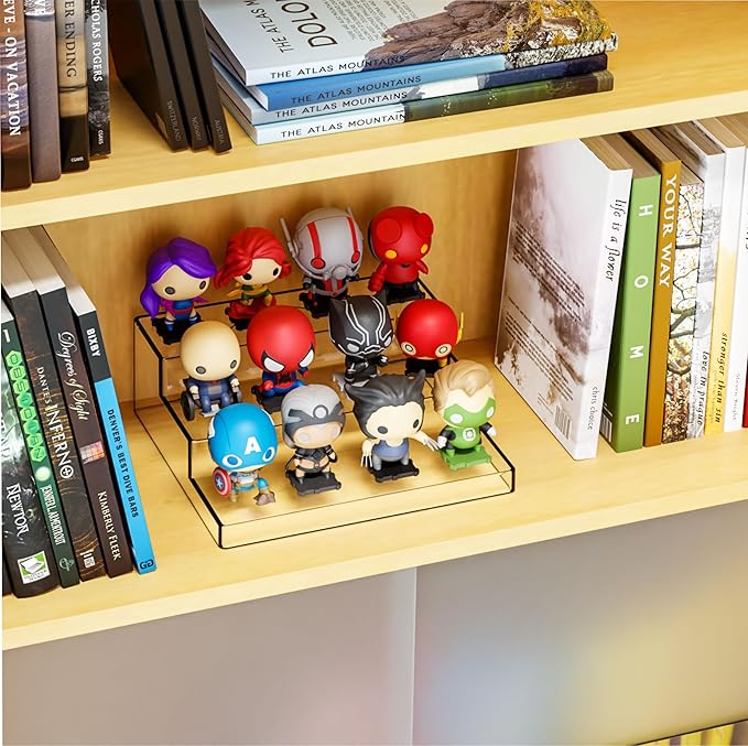 Yieach 3 Tiered Acrylic Display Stands for Cupcake Stand,Perfume Shelf Organizer,Figure and Funko Pop Display,No Installation,Clear Table Risers Display Stands for Collectibles,Makeup and Dessert,1PCS