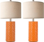 PARTPHONER 23" Modern Ceramic Table Lamp Set of 2, Table Lamps for Living Room, Rustic Farmhouse Bedside Lamps Nightstand lamp for Bedroom, Desk Lamp for End Table Home Decor Orange