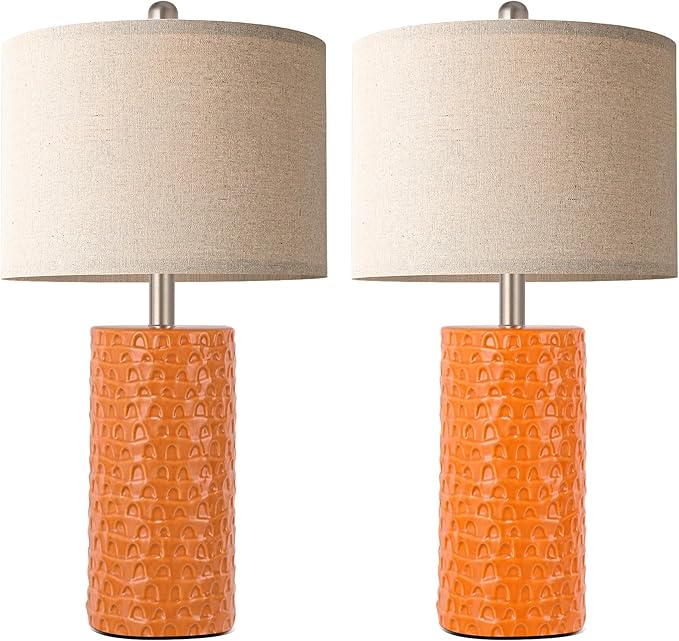 PARTPHONER 23" Modern Ceramic Table Lamp Set of 2, Table Lamps for Living Room, Rustic Farmhouse Bedside Lamps Nightstand lamp for Bedroom, Desk Lamp for End Table Home Decor Orange