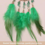 Pretty Jolly Small Tree of Life Crystal Stone Dream Catchers Green Feathers Mini Dreamcatchers for Cars Rear View Mirror Hanging Decoration Good Luck Travel Charm Bedroom Ornaments for Women Girls