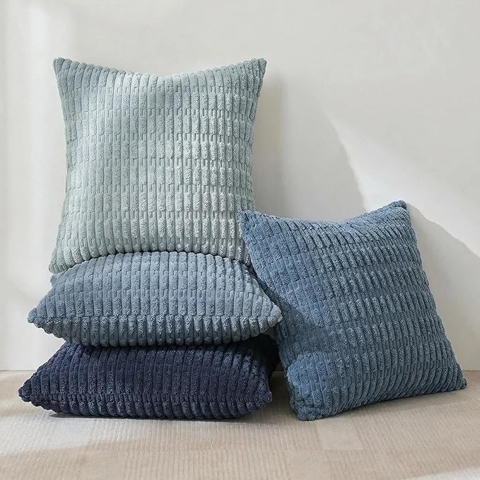 Fancy Homi 4 Packs Decorative Throw Pillow Covers for Living Room Couch Bed, Modern Farmhouse Boho Home Décor Accent Cushion Case, 22" x 22", Blue Series