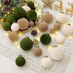 XmasExp 36PCS Velvet Christmas Ornaments Set Mixed Flocked Balls Ornaments Shatterproof Christmas Tree Decorations for Holiday,Party,Home（Mixed）