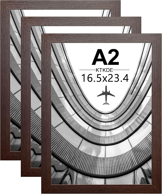 KTKDE A2 Picture Frame 16.5x23.4 inch Poster Frames Set of 3 Vertical & Horizontal Wall Hanging Large Walnut Wooden Frame and Artwork - Perfect for best gifts and Home Decor