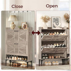 Shoe Storage Cabinet, Shoe Organizer with 2 Flip Drawers, Hidden Shoe Storage for Entryway, Freestanding Shoe Cabinet Organizer with Open Storages, Greige SHHG9401