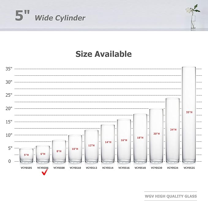 WGV Cylinder Vase Bulk, Diameter 5", Height 6", Clear Glass Floral Planter Container, Floating Candle Holder for Wedding Party Event Home Office Decor, 6 Pieces