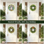 24-26'' Large Boxwood Wreath for Front Door, Porch, Window - Foldable Greenery Boxwood Wreaths for Farmhouse Wedding Indoor Outdoor Decor - Spring, Summer, Fall, All Seasons (with Bow)