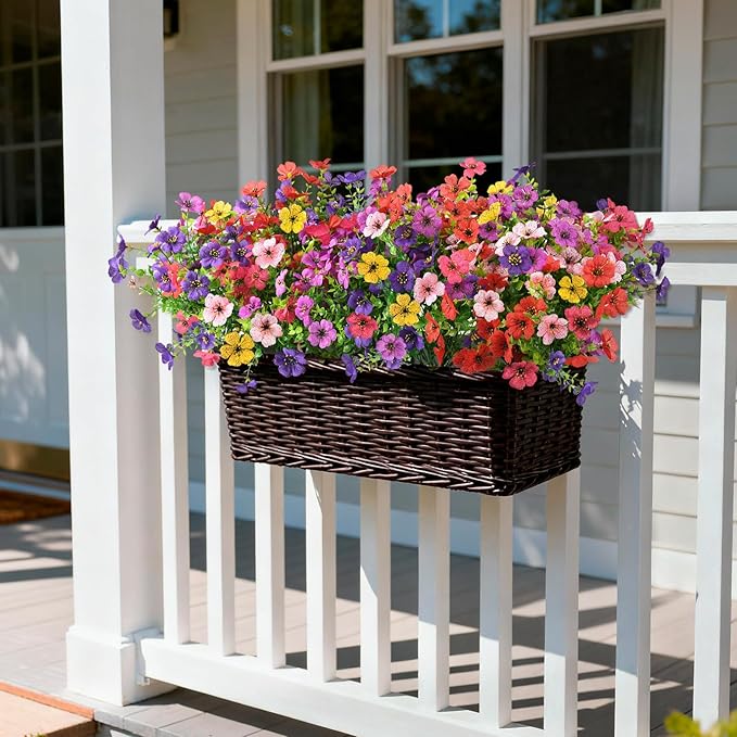 INQCMY Artificial Flowers for Outdoors Faux Plants Fake Flowers Spring Summer Decoration,12 Bundles Faux Silk Colorful Daisy Realistic UV Resistant for Outside Home Planter Window Porch Patio Yard