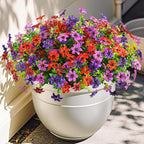 Artificial Fake Outdoor Plants Flowers for Spring Decoration, 12 Bundles UV Resistant Faux Daisy Silk Flower with Eucalyptus Stem for Outside Planters Porch Patio Yard Window Garden (Mix 4 Colors)