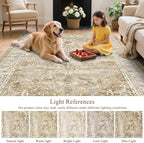U'Artlines Boho Vintage Area Rug 5x7 Machine Washable Low Pile Soft Floor Carpet Non Slip Non Shedding Accent Rug for Living Room Bedroom Entryway Dining Room Office Cream Tan