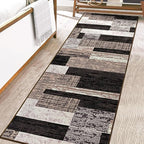 FlyDOIT Modern Geometric Patchwork Area Rug, 2.7x8 Chocolate Runner Rugs for Living Room, Rockwood Collection Indoor Rugs for Bedroom, Throw Carpet Floor Decor for Entryway Dining Room Office Nursery