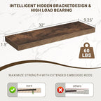 Acovy 32 Inch Floating Shelves, 3D Textured Wood Grain, 32"x9.25"x1.5" Inch Deep Floating Shelves for Wall, Wooden Shelves for Bathroom, Bedroom, Living Room, Brown, 2 Pieces