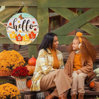 PETCEE Hello Fall Door Sign - 11.5" Farmhouse Maple Leaf Front Door Decor Welcome Hanger Wreaths for Home Office Autumn Fall Decor Wall Decorations Reusable Seasonal Sign for Kitchen Classroom Porch
