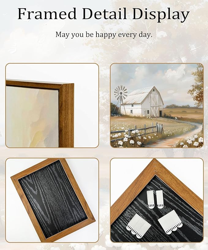 Framed Barn Canvas Wall Art Farmhouse Rustic Decor Pictures Farm Windmill Countryside Nature Field Meadow Flower Posters Prints for Home Decoration Bathroom Bedroom Living Room Decoration