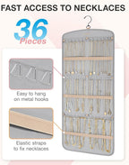 BAGSMART Hanging Jewelry Organizer, Necklace Holder Anti-tangle Earrings Rings Hanger with 20 Jewelry Bags Travel Storage Roll with Pockets Hang on Closet, Wall, Door,1 Piece, Large Grey