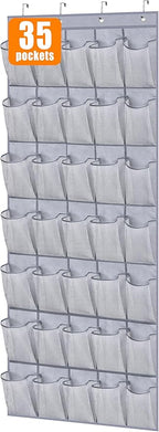MISSLO 35 Large Pockets Over The Door Shoe Organizer Sturdy Oxford Fabric Hanging Shoe Rack for Door Mesh Closet Shoe Holder Hanger, Grey
