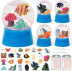 Ocean Snow Globes Craft Kit - 8 Set DIY Plastic Snow Globe Craft with Mini Resin Fish Animal, Make Your Own Party Favor Decor with Glitter for Art Activity (Under The Sea)