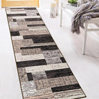 FlyDOIT Modern Geometric Patchwork Area Rug, 2.7x10 Chocolate Runner Rugs for Living Room, Rockwood Collection Indoor Rugs for Bedroom, Throw Carpet Floor Decor for Entryway Dining Room Office Nursery