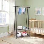 Finnhomy Bamboo Clothes Rack Portable Extra Large Garment Rack 2-Tire Storage Box Shelves For Entryway and Bed Room Patented Design (Black)