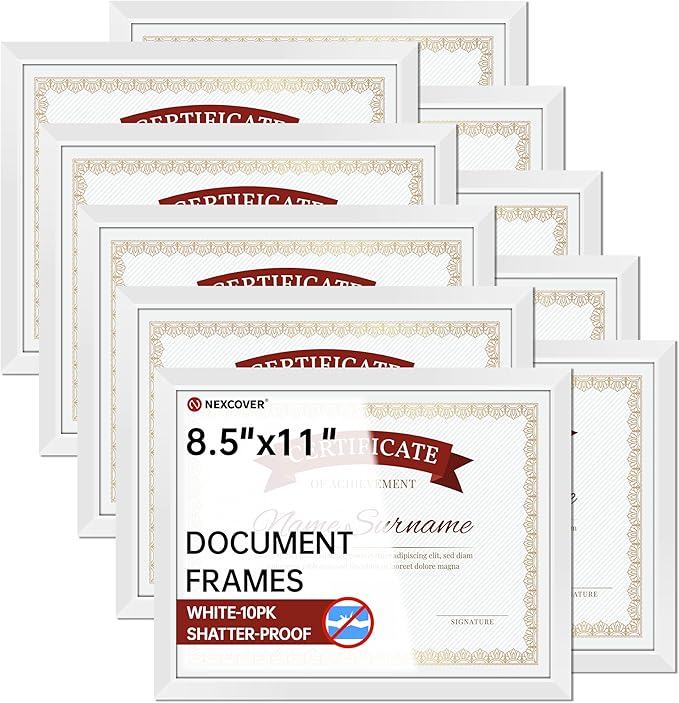 NEXCOVER Diploma Frame White 10 Pack, 8.5 x 11 Certificate Frame with HD Plexiglass, 8.5 by 11 Picture Frames for Documents, Photos, Posters, Artworks, Horizontal and Vertical Wall Display