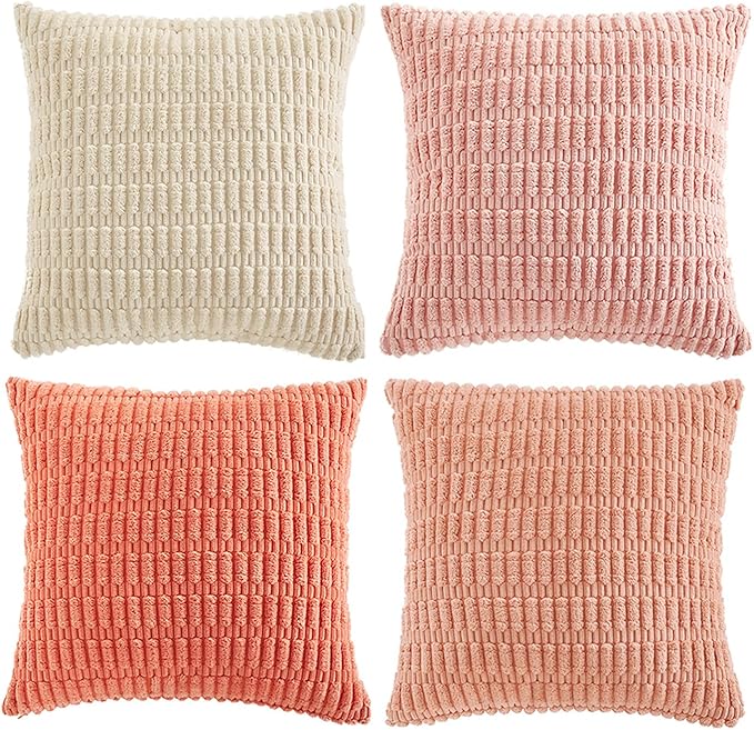 Fancy Homi 4 Packs Decorative Throw Pillow Covers for Living Room Couch Bed, Modern Farmhouse Boho Home Décor Accent Cushion Case, 18" x 18", Pink Series