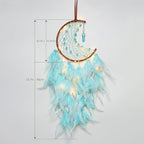 Dremisland Moon Dream Catcher with Fairy Lights-Handmade Feather Lucky Turquoise Pendant Beads Wall Hanging Ornament for Kids Bedroom Home Decoration,Art Craft Gift. (Sky Blue)