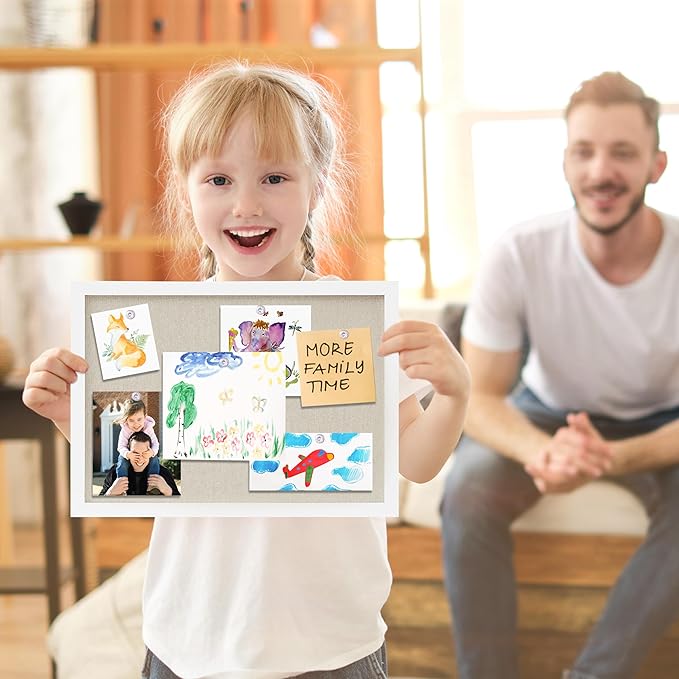 DAHAPYBOO Cork Board with Linen White,Bulletin Board 17"x12" Hanging Corkboards for Office Home School Message Board or Vision Board Decoration.