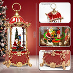 14" Christmas Snow Globe Lantern with Santa Claus - Swirling Glitter LED Light Musical Water Lantern with Rotatable Interior - Vintage Xmas Gifts - USB Plug or Battery Operated Home Decor (Palace Red)