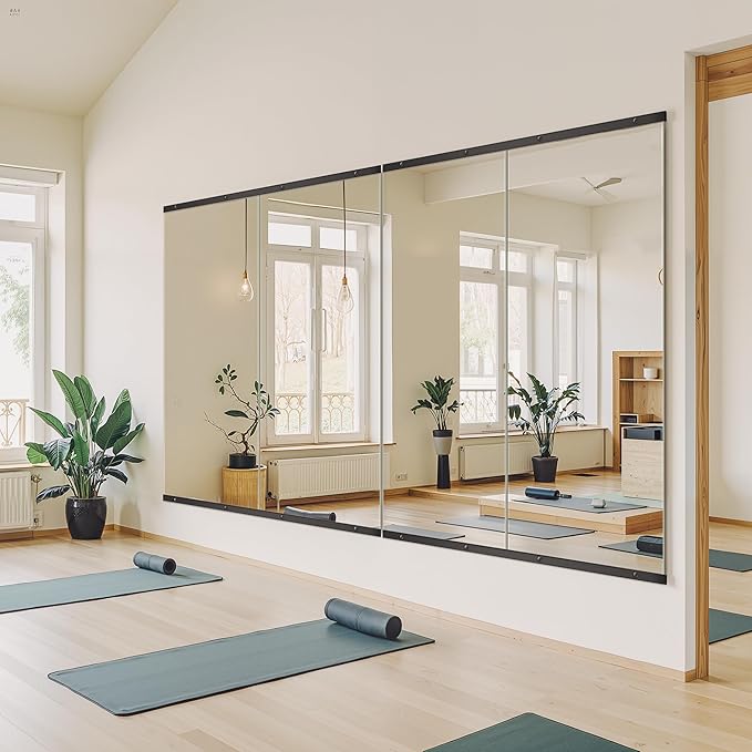 TRAHOME Home Gym Mirror for Wall,56x28x2PCS Full Length,Glass Frameless Body Large Mirror for Home Gym,Workout,Bedroom,Garage(Black)