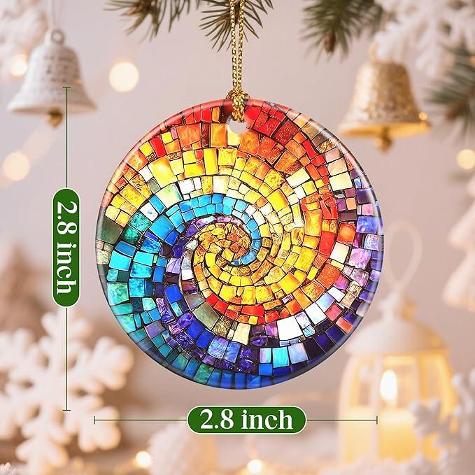 Christmas Ornaments, 2.8 Inch Ceramic Hanging Ornament, Christmas Tree Decorations, Holiday Decorations, Holiday Ornaments, Holiday Party Gifts, and Xmas Gift Ideas - Rainbow Spiral