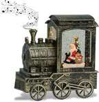 Music Snow Globe Train Lantern with Music and Timer, Battery Operated and USB Cable Santa Lighted Snow Globe Spinning Water Glitter (Bronze, USB Included)
