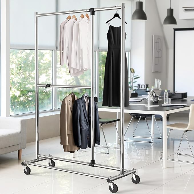 Simple Houseware Dual Bar Adjustable Garment Rack, Chrome, 72-inch Height