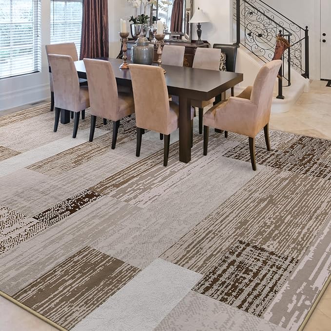 FlyDOIT Modern Geometric Patchwork Area Rug, 5x8 Beige Large Rugs for Living Room, Rockwood Collection Indoor Rugs for Bedroom, Throw Carpet Floor Decor for Entryway Dining Room Office Nursery