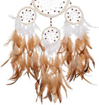 Large Rattan Dream Catchers - Brown Rooster Feather with Luxury Pearl, Multiring, Handmade Dreamcatcher for Bedroom, Dream Catcher for Girls, Dream Catchers for Boys, Dream Catcher Wall Decor