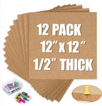 AKTOP Cork Board Bulletin Board 12x12, 1/2" Thick Cork Board Tiles 12 Pack, Small Square Pin Board for Wall, Self Adhesive Corkboards with 120 Push Pin Wood Clips for School, Home & Office