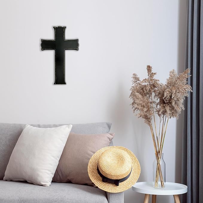 Black Wooden Cross Wall Decor, Religious Cross Gifts With Hook on Hanging Wall Or Table, Confirmation Cross Gift, Baptism Gifts, Rustic Home Church Room Crosses Décor, 10x6.5 IN