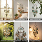 Life Tree Dream Catcher with Chakra Crystals - Handmade Brown Blue 5-Ring Wall Hanging for Bohemian Home Decor