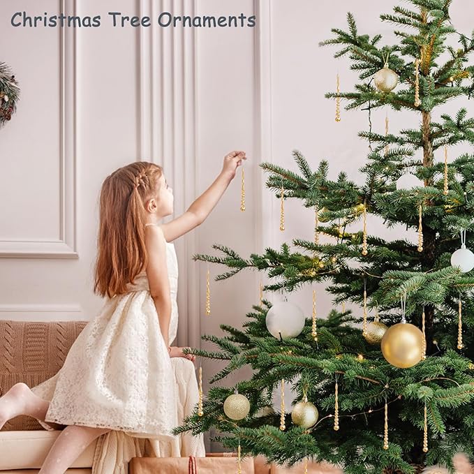 12pcs Crystal Icicle Christmas Tree Ornaments, Glass Beads Hanging Chandelier Pendants for Christmas Party Wedding Winter Decorations (Gold)