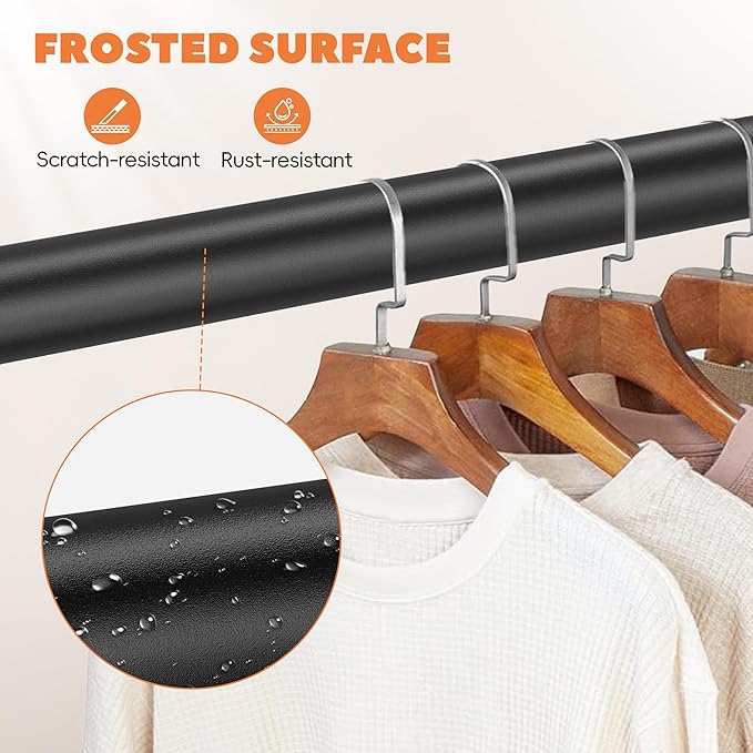 Closet Rod 30-51 Inches, Adjustable Heavy Duty Metal Black Closet Rods for Hanging Clothes 1.3 Inches Diameter for Wardrobes Laundry